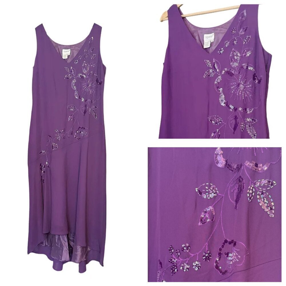 VTG NWT Y2K HOCO Purple Sequined Beaded Sheer Chiffon Maxi Slip Dress Sz12